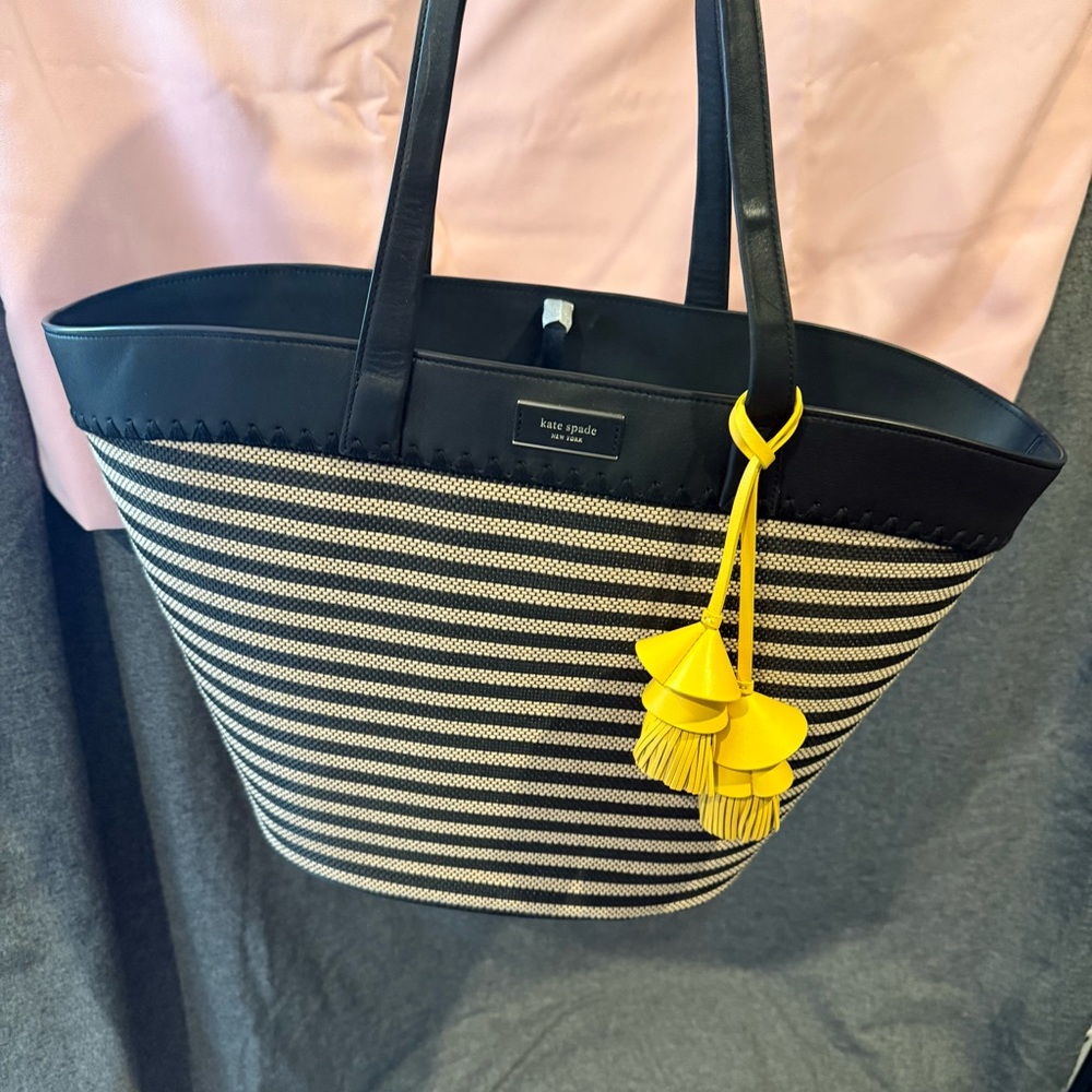 Rare Discontinued Kate Spade The Pier Striped Medium Tote NWT Black Beige Purse! - Picture 15 of 16